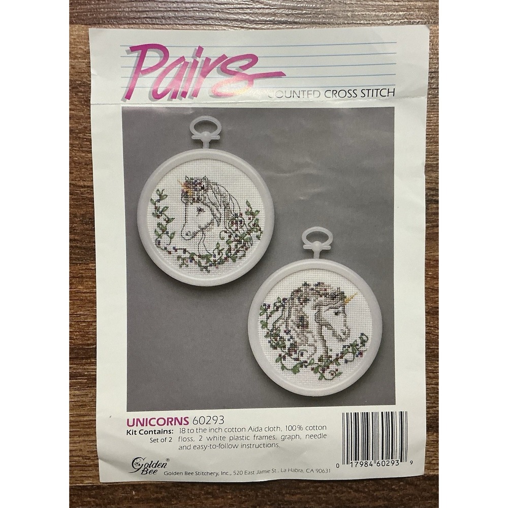 Vintage Golden Bee Counted Cross Stitch Kit PAIRS UNICORNS #60293 **Opened